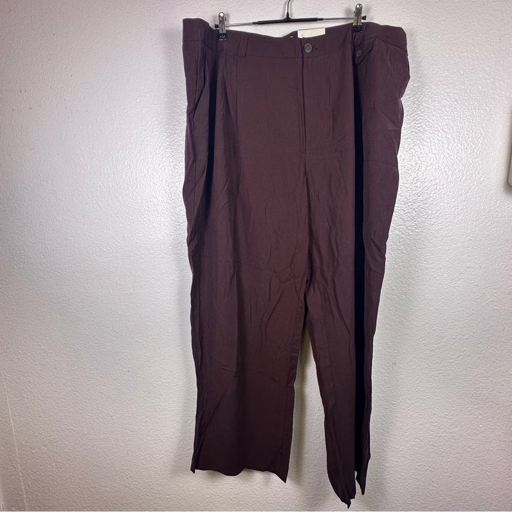 A New Day Women's Brown Wide-Leg Dress Pants Rayon Pockets Button Size 24